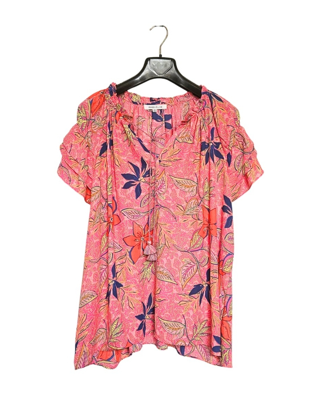 Rose & Olive Women's Plus Sussex 3X Pink Floral Tie-Front Boho Blouse